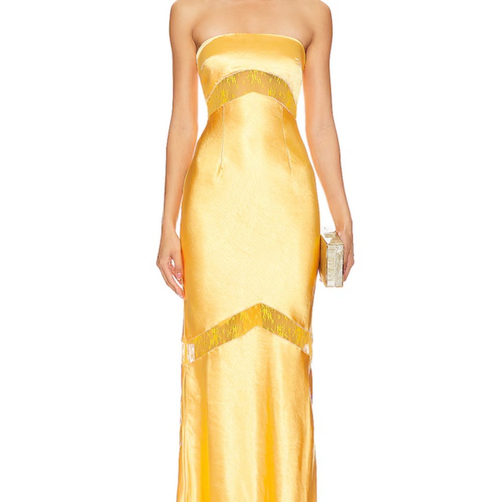 Strapless Golden Satin Evening Gown